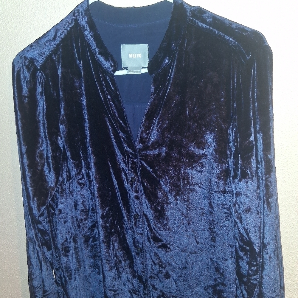 Anthropologie Mave Midnight Blue Velvet Tunic Top 8 - Picture 3 of 6